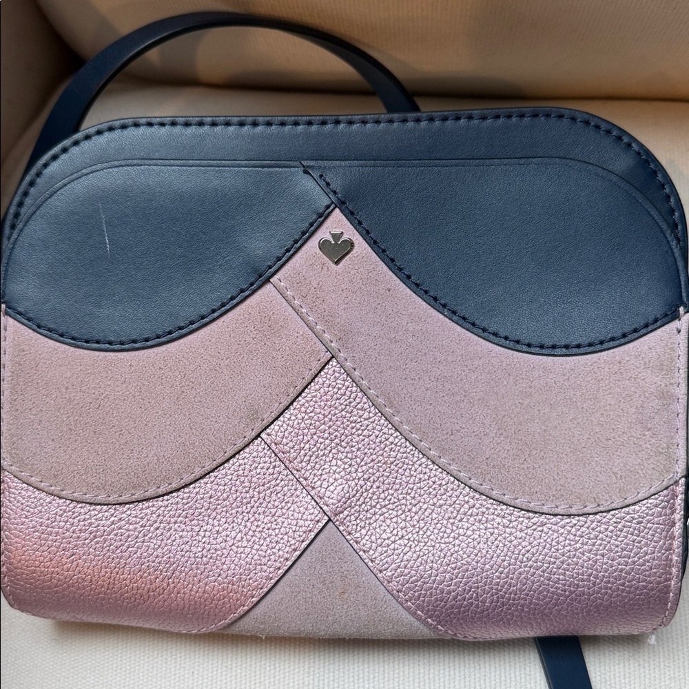 Pink and Black Crossbody Bag Kate Spade Blue Leather suede purse handbag gold - Picture 7 of 10